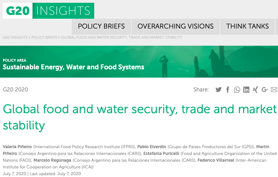Global food and water security, trade and market stability